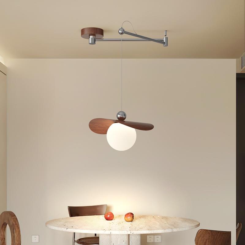 可位移餐厅灯奶油风餐桌法式中古风简约创意摇臂胡桃木色飞碟吊灯