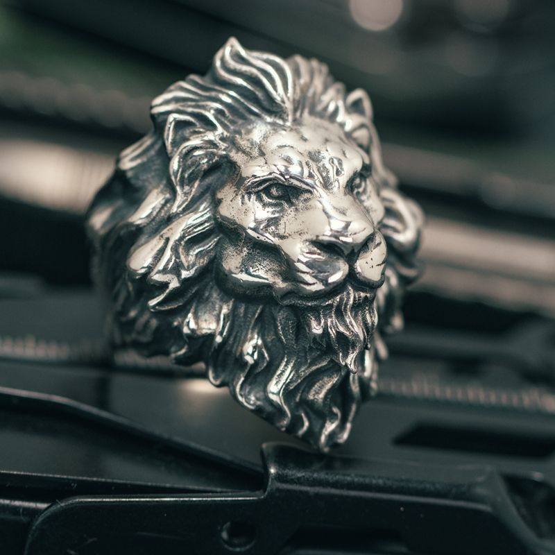 高颜值狮王925银戒指男士复古风