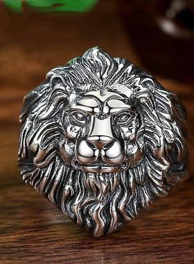 男士镀银霸气狮子戒指