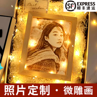 生日礼物女生照片定制微雕木刻画diy送女友闺蜜情人节纪念男朋友