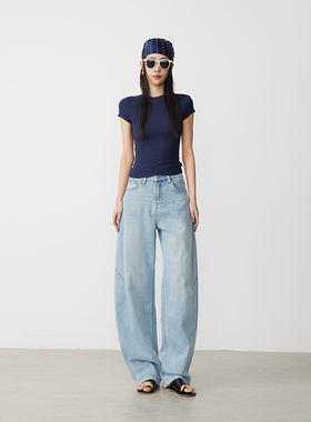 ATUMU「弯刀裤系列」早春上新  高腰女褶皱个性时尚牛仔裤AT385