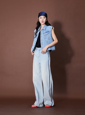 ATUMU「阔腿裤系列」早秋上新 丨中高腰毛边宽松牛仔裤AT359