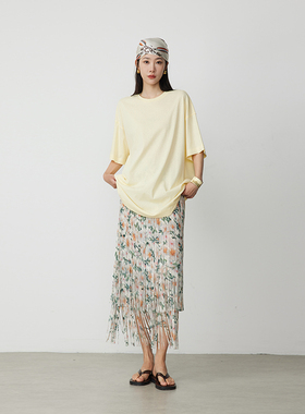 ATUMU「半身裙系列」春夏上新 丨松紧腰不规则雪纺流苏半裙AT423