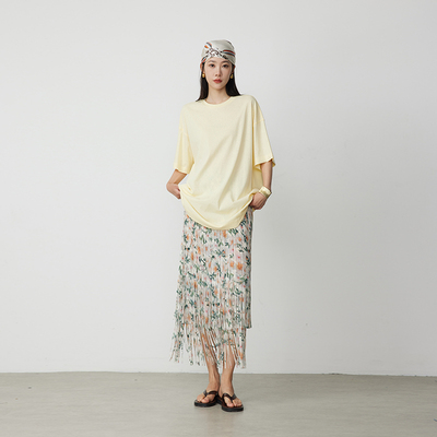 ATUMU「半身裙系列」春夏上新 丨松紧腰不规则雪纺流苏半裙AT423