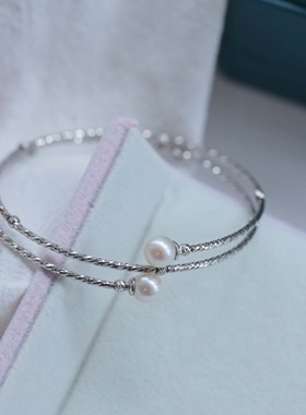 S925银记忆线圈天然淡水珍珠手镯/手链 多层 精致简约百搭 叠戴