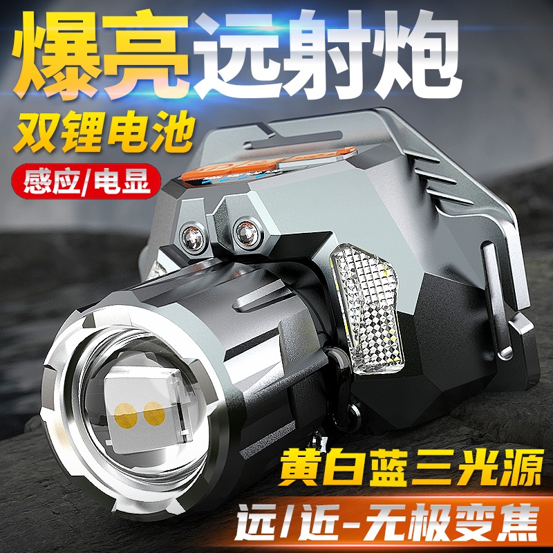 户外强光可充电夜用头戴式手电筒