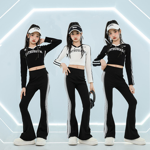 爵士舞女童服装时髦潮酷jazz练功服女童模特形体训练服显瘦喇叭裤