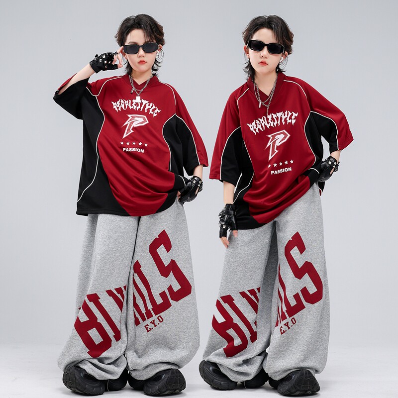 儿童街舞演出服男童嘻哈炸街夏季酷帅架子鼓表演服少儿hiphop潮服