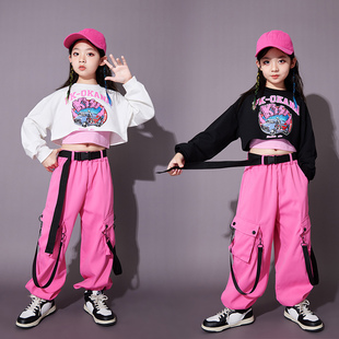 少儿爵士舞服装 露脐上衣女孩jazz练功服模特走秀演出服潮 女童连袖