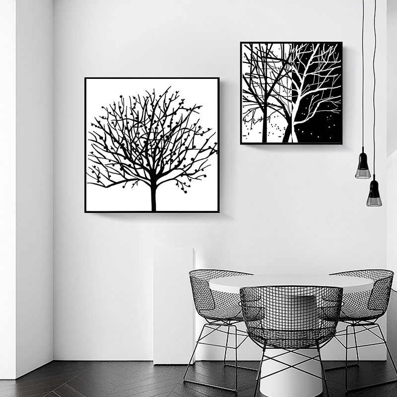 抽象黑白发财树装饰画现代简约楼梯间挂画走廊过道卧室床头客厅画图片