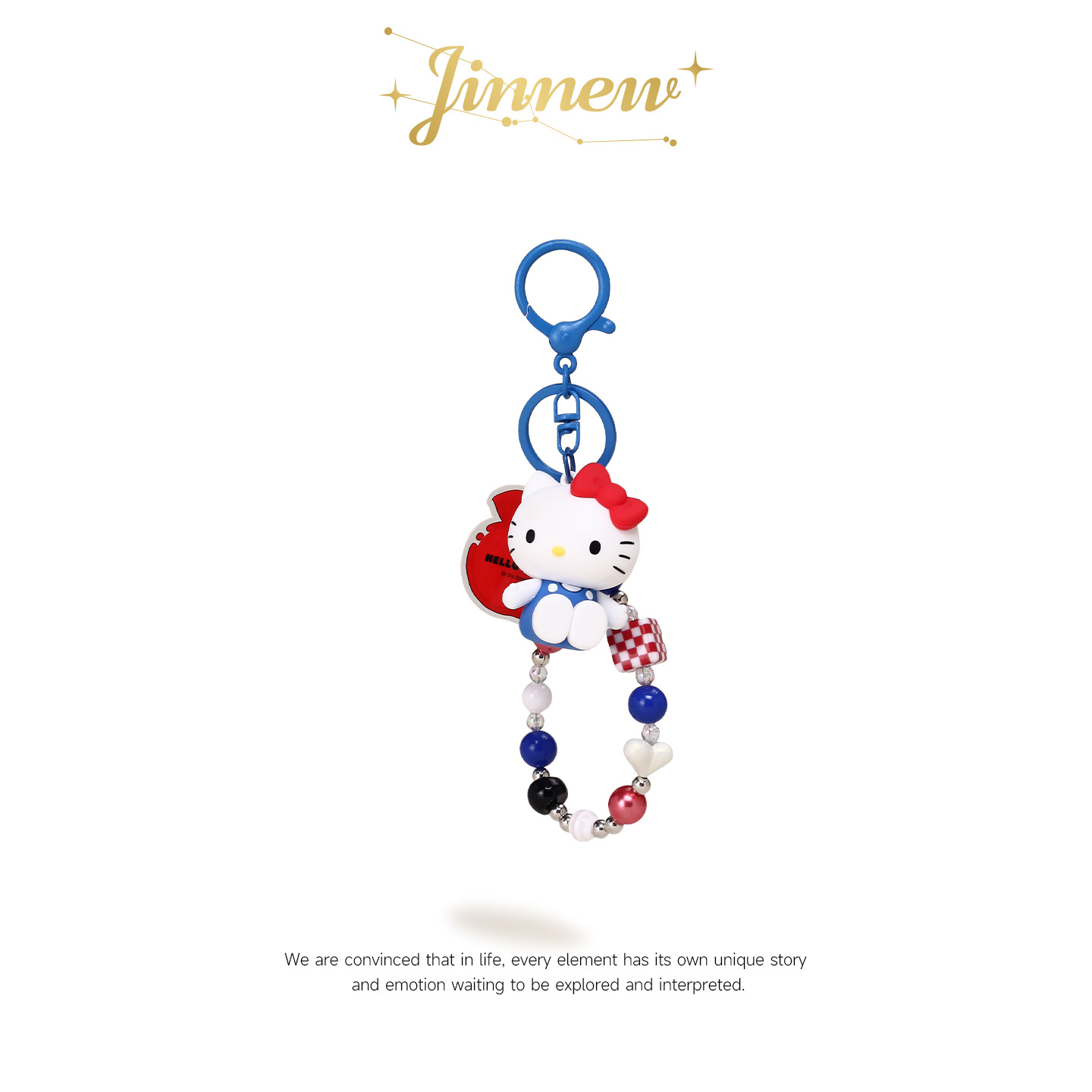 Jinnew正版kt凯蒂猫坐姿珠链公仔pvc挂件精致汽车钥匙扣书包挂饰