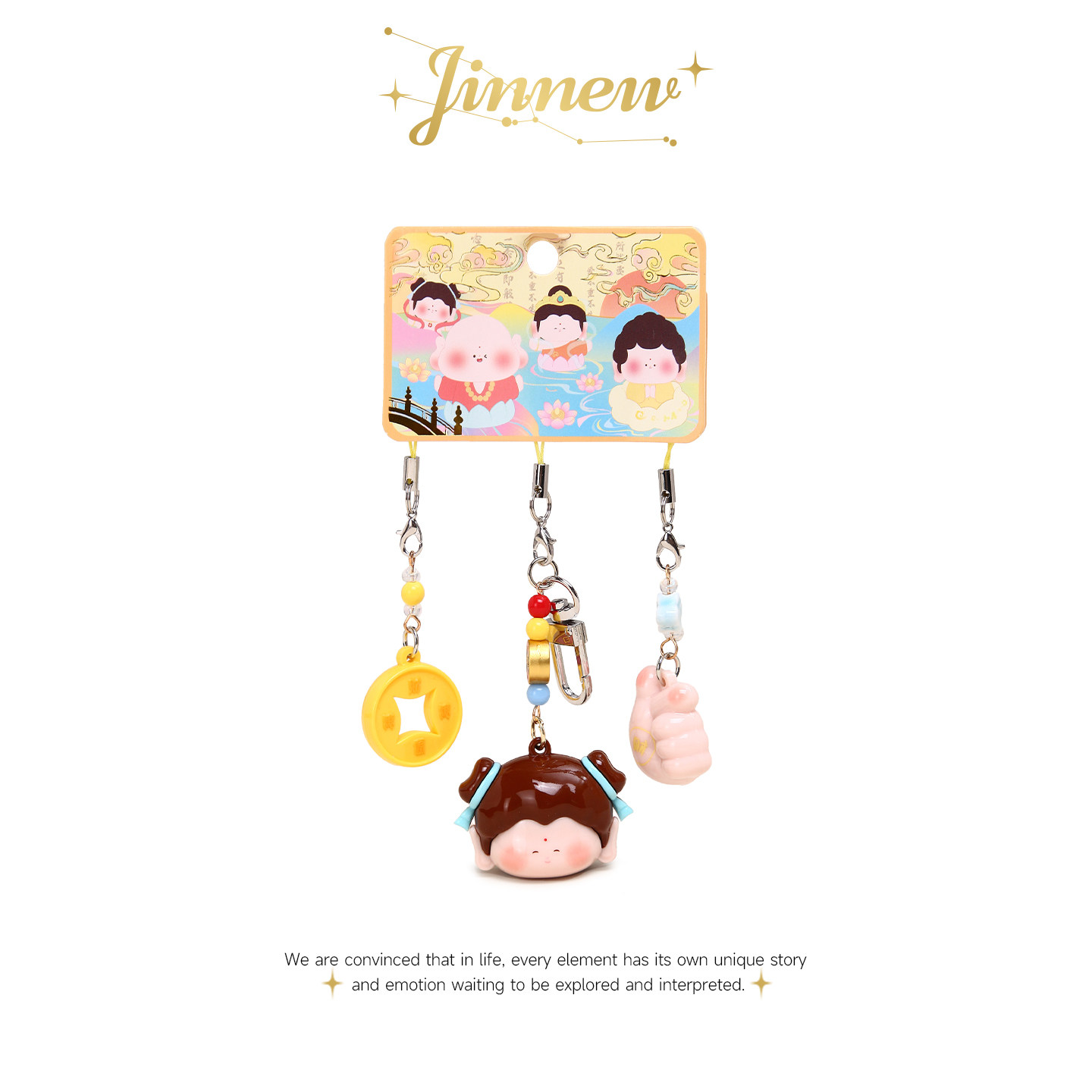 Jinnew原文创敦煌善财童子吉祥小佛公仔钥匙扣可爱三人书包包挂件,服饰配件/皮带/帽子/围巾,包挂件,淘宝优惠券,粉丝福利购,淘宝优惠卷