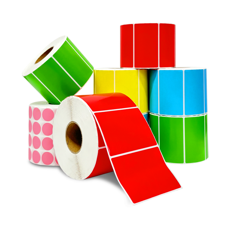 彩色铜版标签纸铜板不干胶条码纸染色空白彩色铜板红黄绿蓝橙色不干胶贴纸不粘胶卷筒装可手写打印可定做印刷
