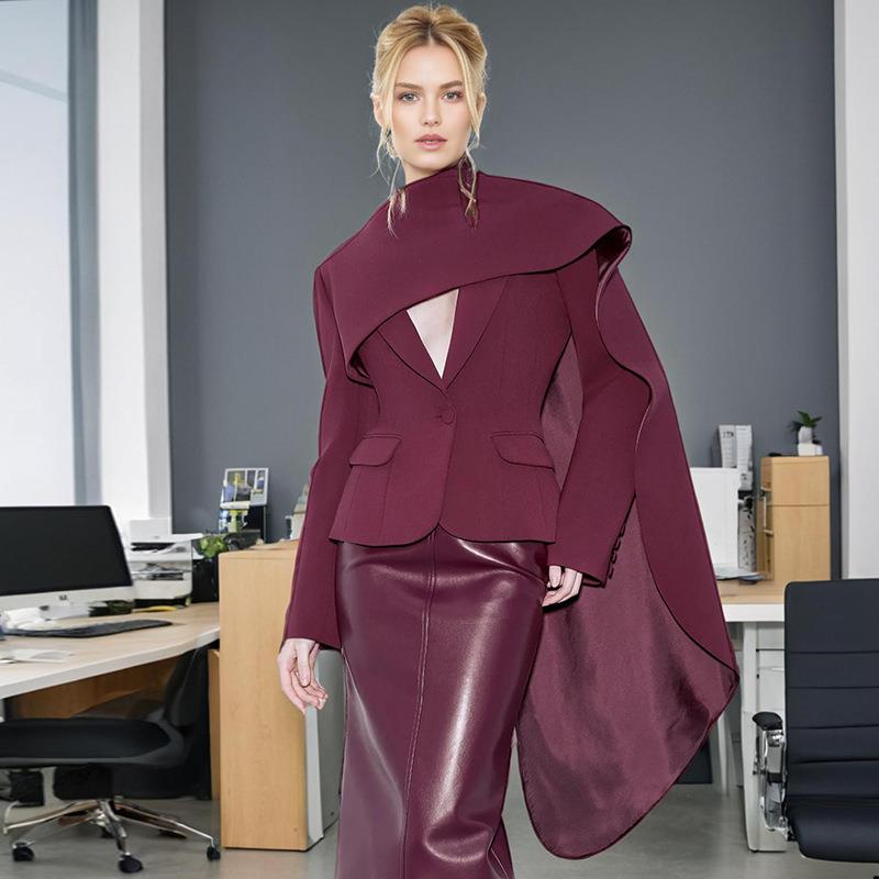 solid deep style V slimming suit shawl waist jacket Womens