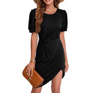 sleeve short round neck dress Women irregular