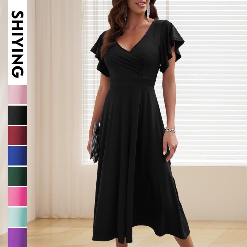 dress evening party chiffon -line pleated ruffles hem