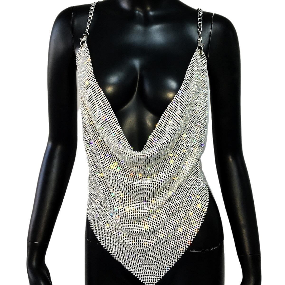 Rhinestone Top Sexy Chain Suspender Metal Sequin