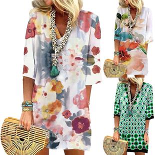 Pocket Elbow Flower Watercolor Dress Sleeve