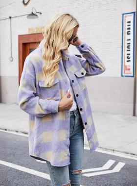 wool coat women autumn and winter new plaid mohair woolen
