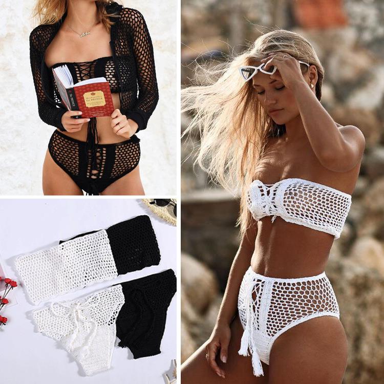 set bikini swimsuit split beach hand-crocheted knitted