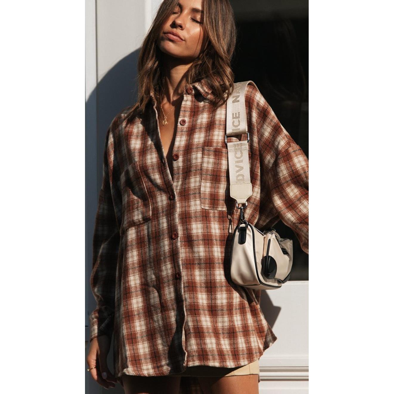 womens style long-sleeved loose-fitting shirt lapel Street