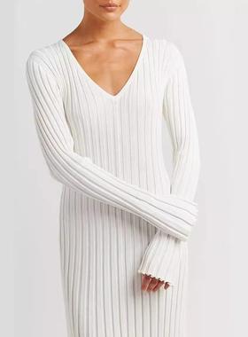 solid minimalist knited dress for women neck long high