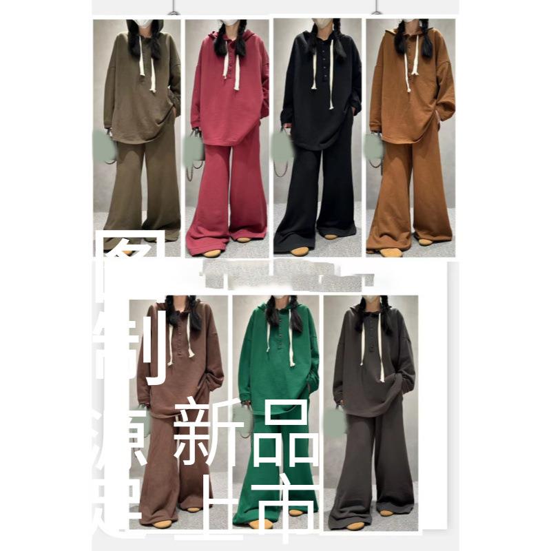 pants wide-leg loose sweatshirt long-sleeved style literary