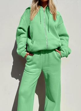 suit women pants jogging sportswear hooded loose color