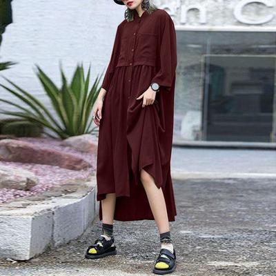 Loose waist cardigan red base solid color long skirt