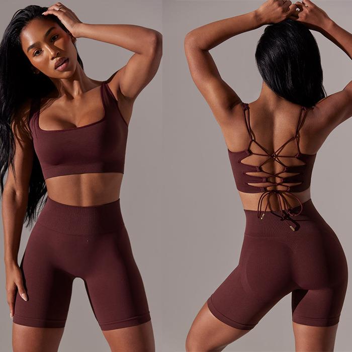 suit fitness shorts bra straps seamless clothes yoga sports