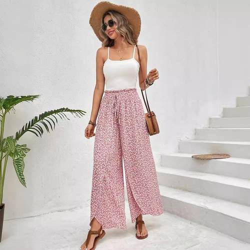 wide-leg pants side summer fashion floral skirt versatile