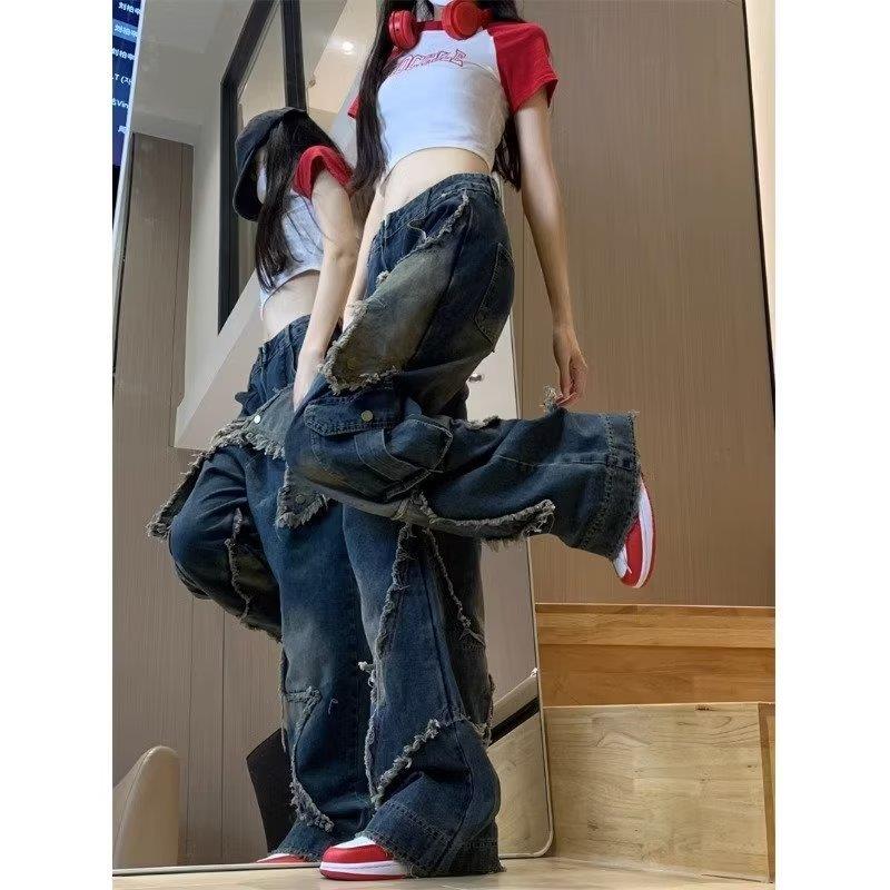 fashionable womens wide leg jeans vibe streetwear female