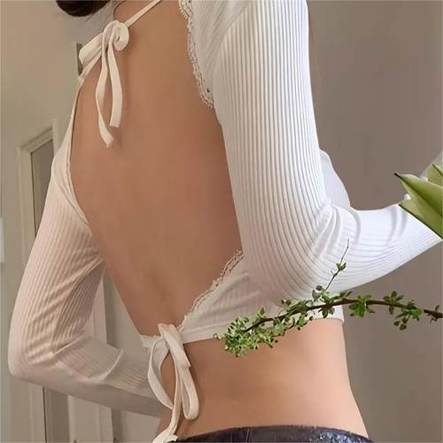 T-shirt all-match girl hot fashion INS top backless large