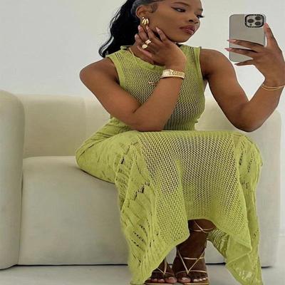 holiday mesh slit knitted style long knitted sweater Hollow