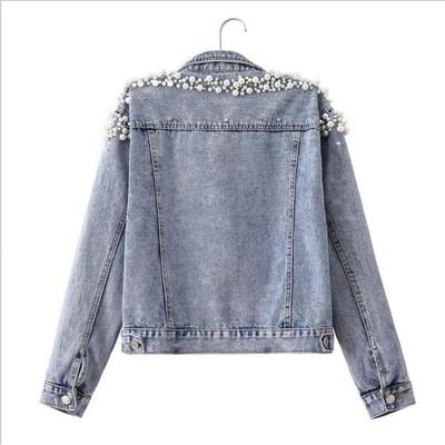 Beaded Short Casual Pearl Loose Slim Jacket Top Denim