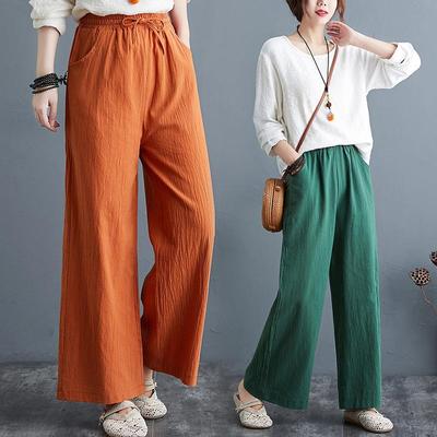 Artistic womens wide-leg loose mopping straight linen pants