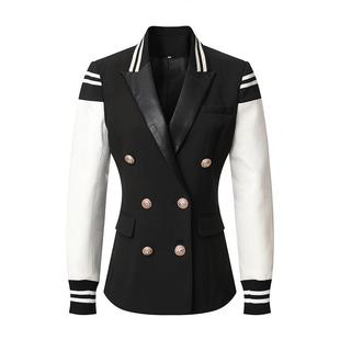 women double patchwork long breasted blazers olivekwok