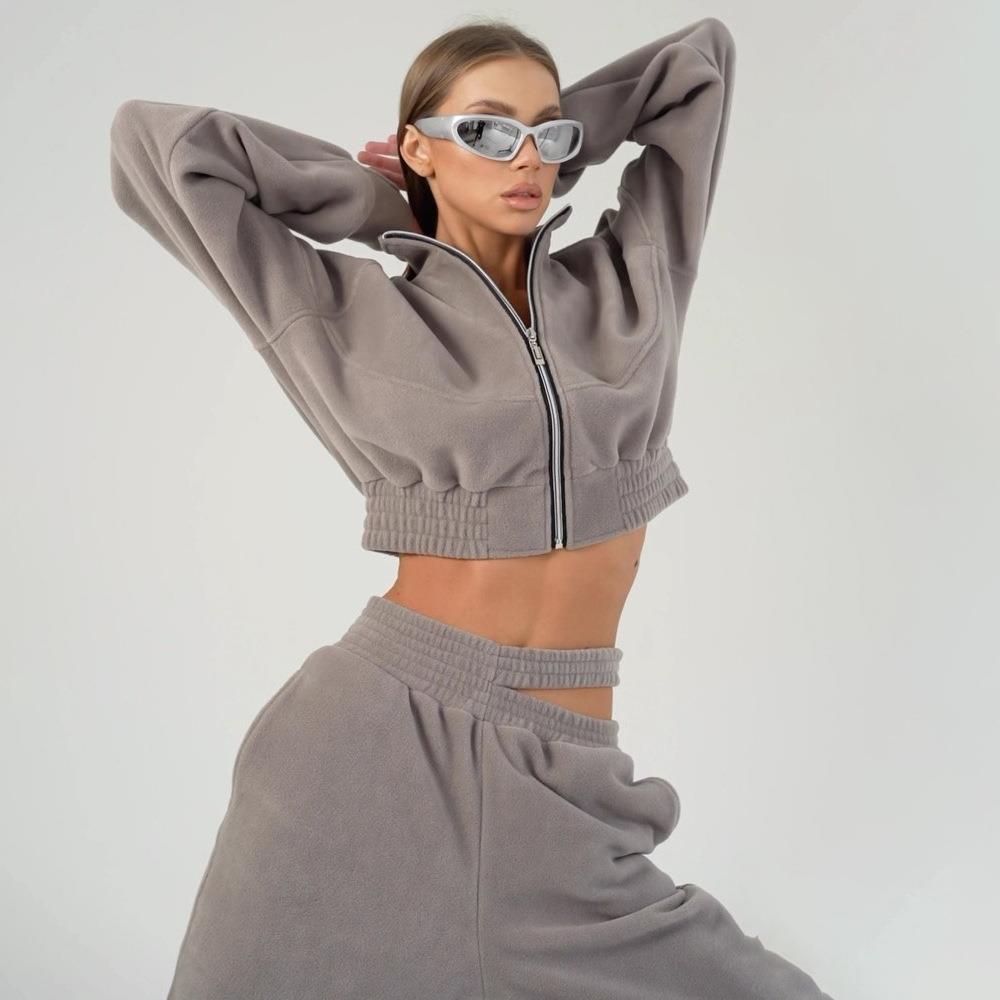 Suit Fleece Pants Stand Top Waistband Casual Collar Suit