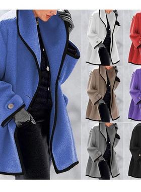 Loose Fashion Multicolor Neck Wool Colorblocking Round