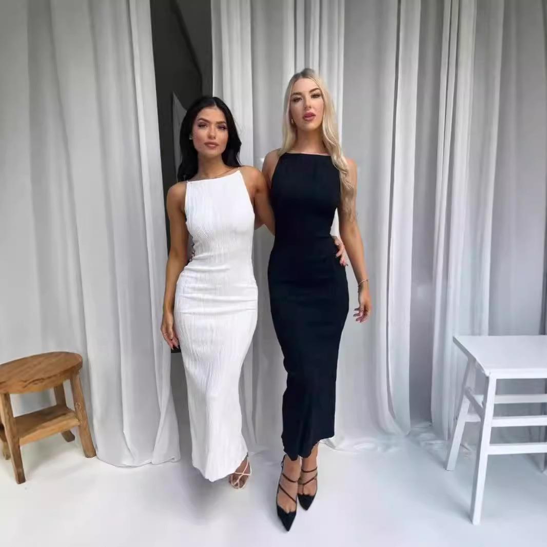 Womens suspender long skirt sleeveless backless slim fit