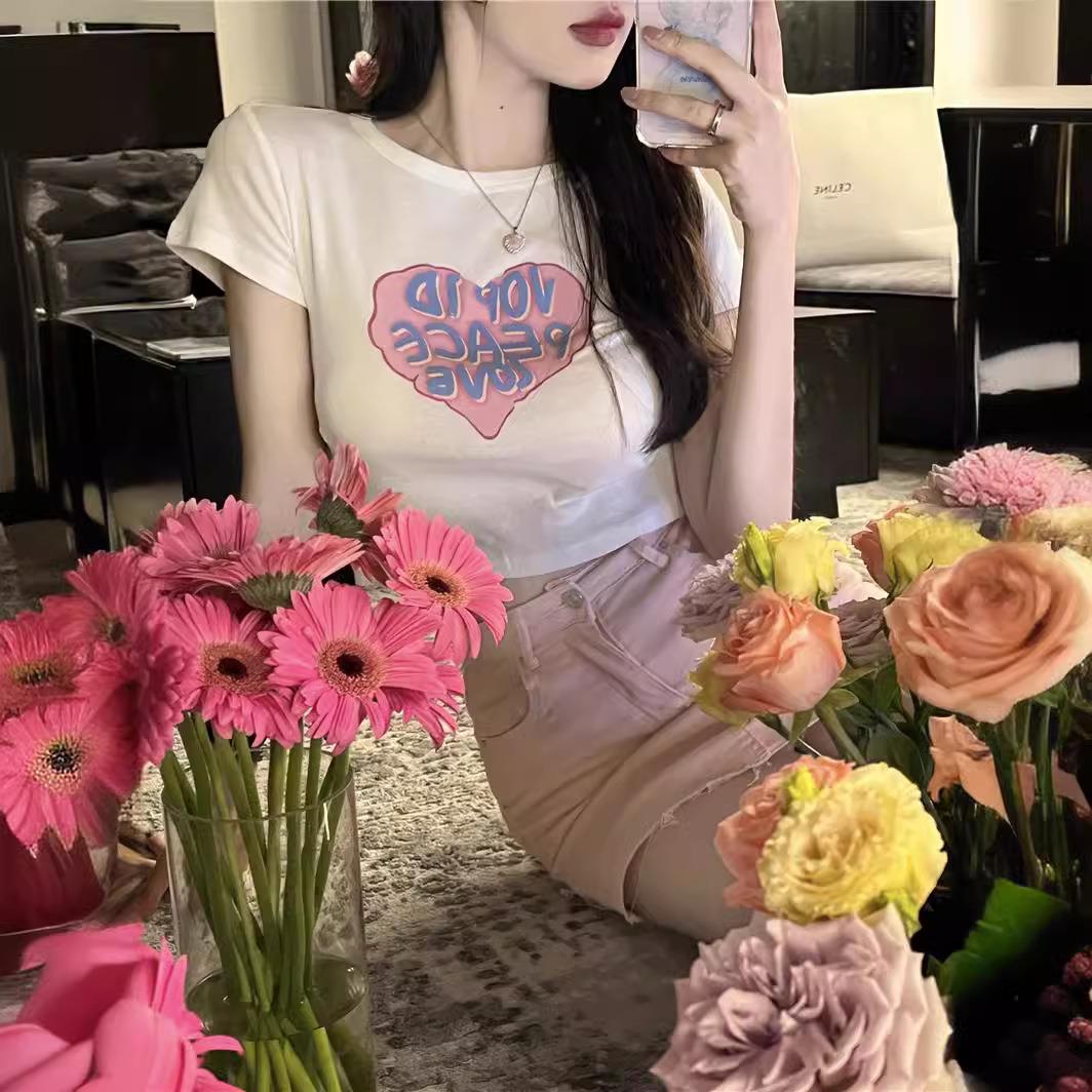 girl slim sweet T-shirt top for trendy short student women