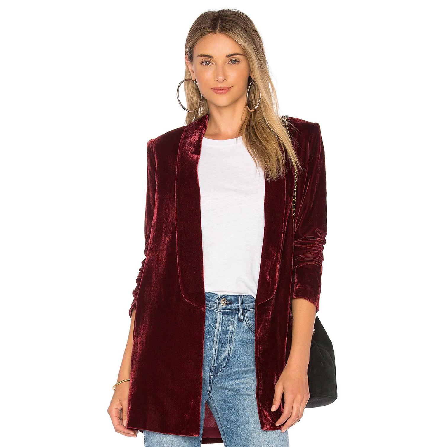 suits jacket velvet long turndown collar women blazer loose