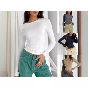 all match long round bottoming top irregular neck solid