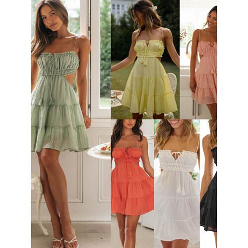 Summer women's halter word collar halter short skirt 吊