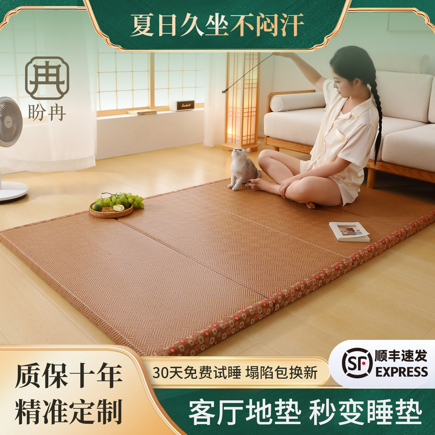 夏季榻榻米地铺睡垫可折叠榻榻米地垫客厅防滑易收纳家用凉感垫子