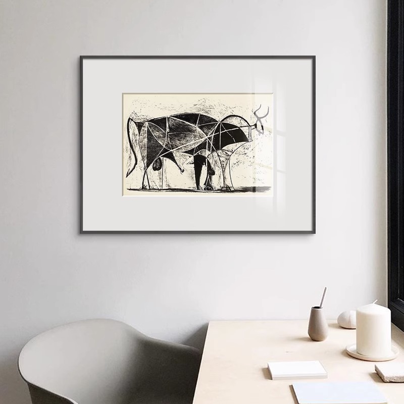 速发毕加索抽象线条牛艺术装饰画黑白小众卧室挂壁画餐厅房间图片