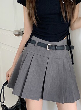 速发大码灰色臀腰百褶裙春夏2遮24新坤学院风0胯包高a字裙