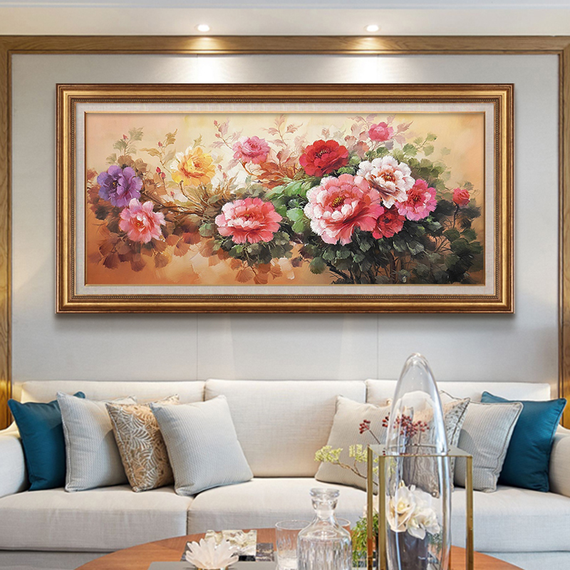 现货速发牡丹花装饰画花开富贵客厅挂画沙发背景墙画油画美式复古图片
