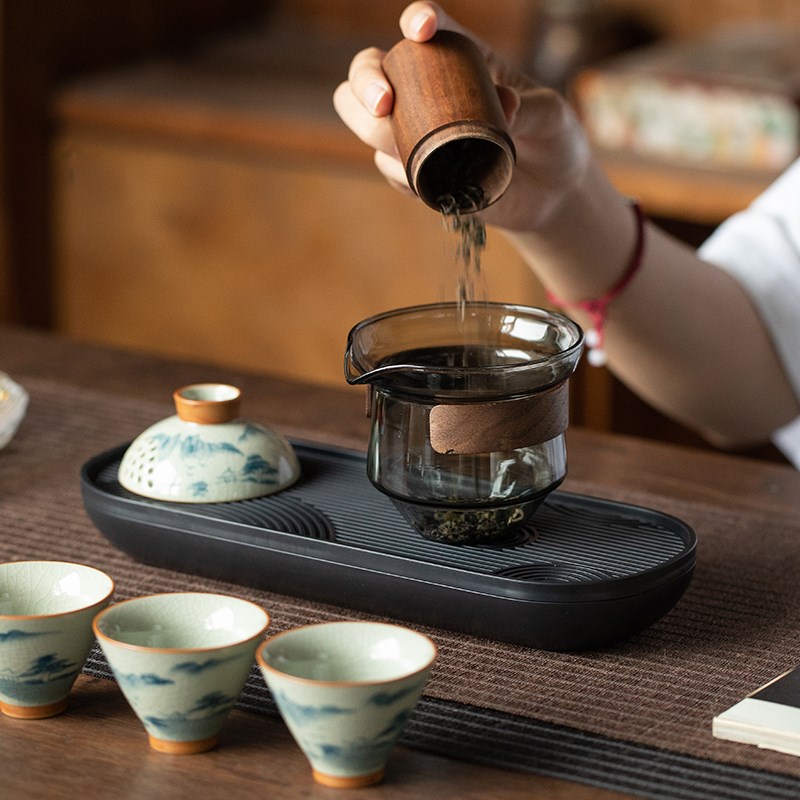 速发玻璃旅行茶具便捷式哥窑手绘快客杯个人户外陶瓷泡茶壶杯套装
