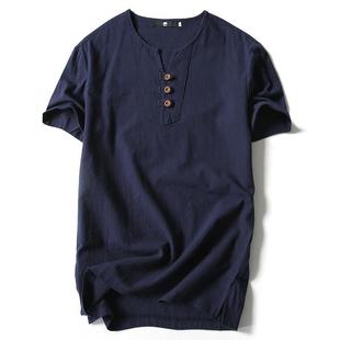 Top Sleeve Mens Linen Thin Short Hem Breathable